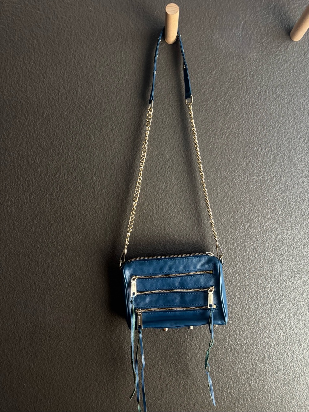 Rebecca Minkoff Blue Leather Crossbody with Gold Chain